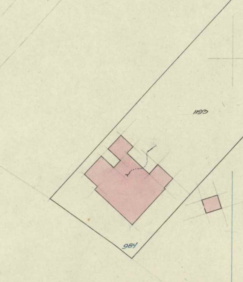 Kadastrale hulpkaart uit 1925 van Peronnik, waarop onder andere een rond 1900 gebouwde tuinkamer zichtbaar is