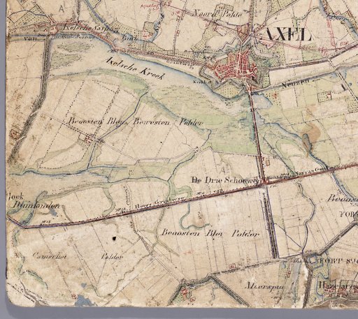 Topografische kaart van Axel uit 1857. 