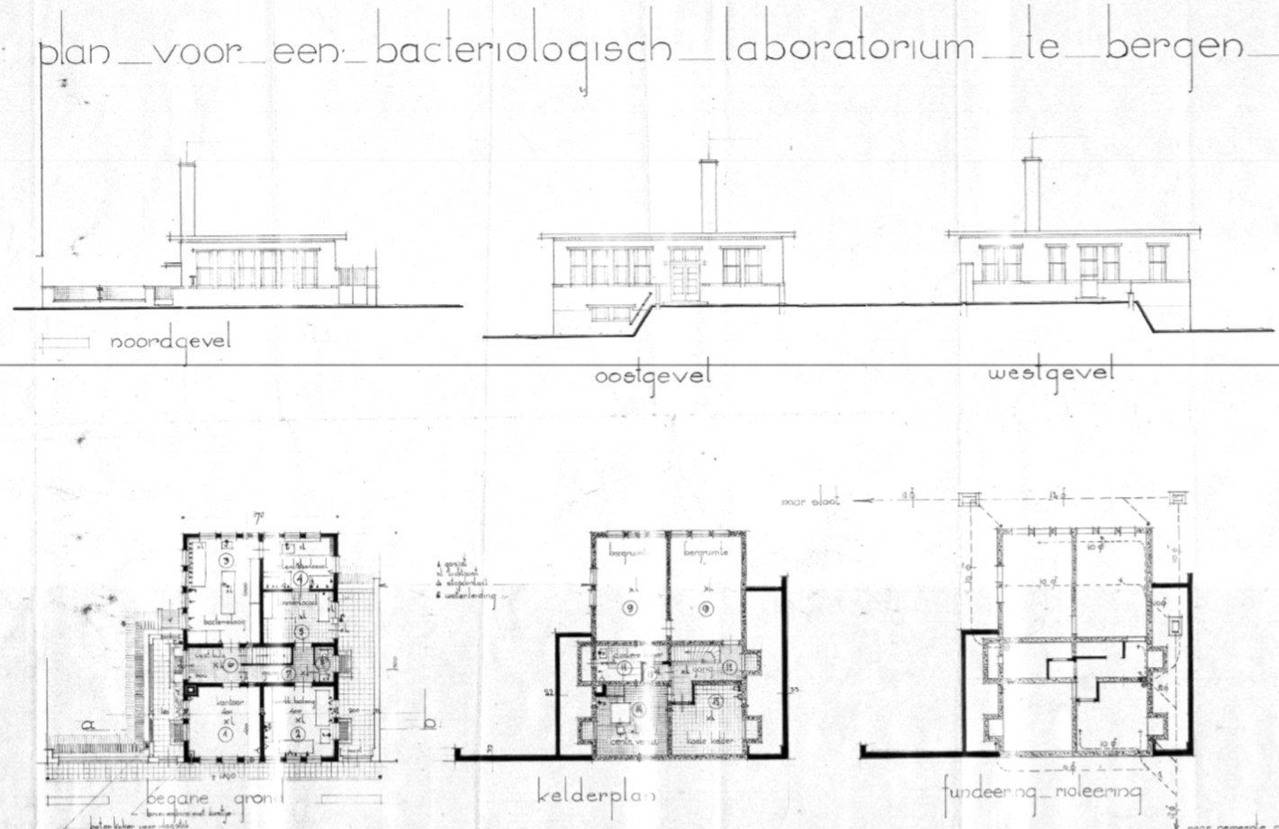 Bouwtekening laboratorium, architect Rampart (bron: bouwarchief gemeente).