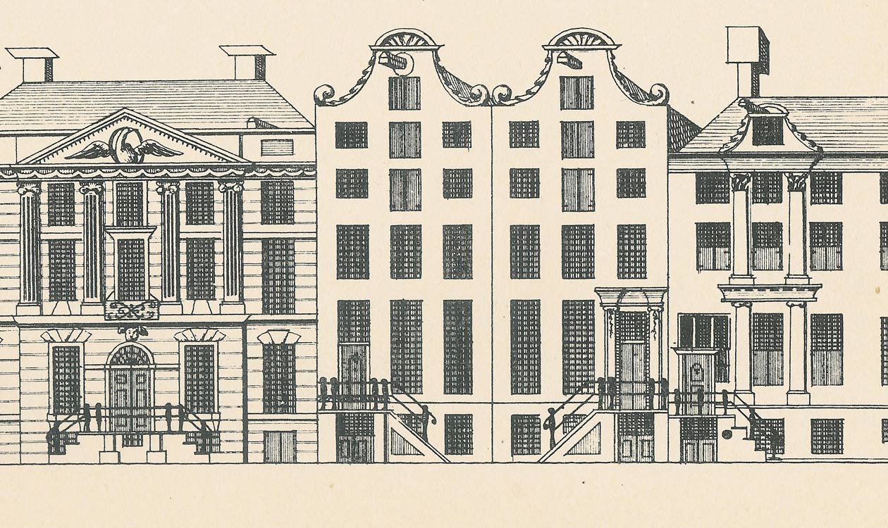 Herengracht 529 (links), opgenomen in het Grachtenboek van C.J. Philips, 1768-1771.