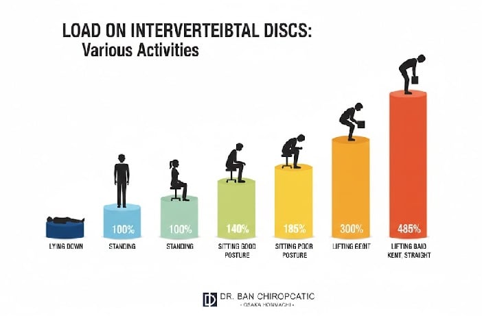 座ると腰の負担は1.4倍！姿勢と椎間板負荷の関係を大阪本町のカイロが解説