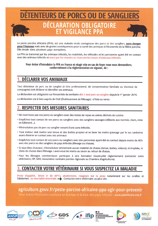 Déclaration détenteurs de porcs ou de sangliers