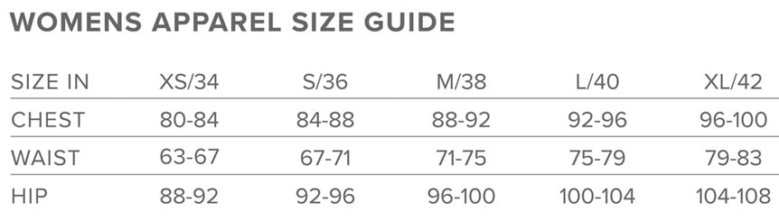 North Women Sizechart