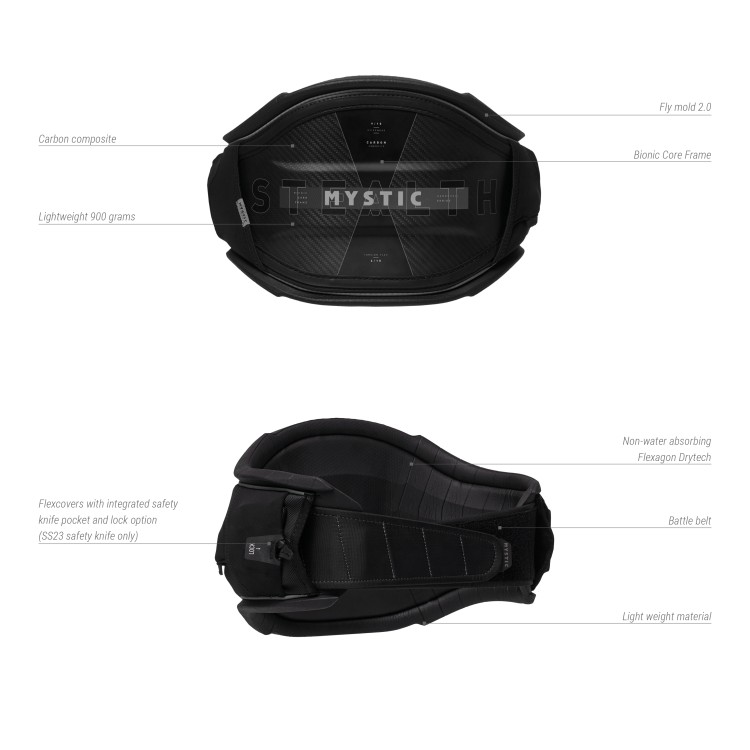 Mystic Stealth Waist Harness 2024 Black Grey Details