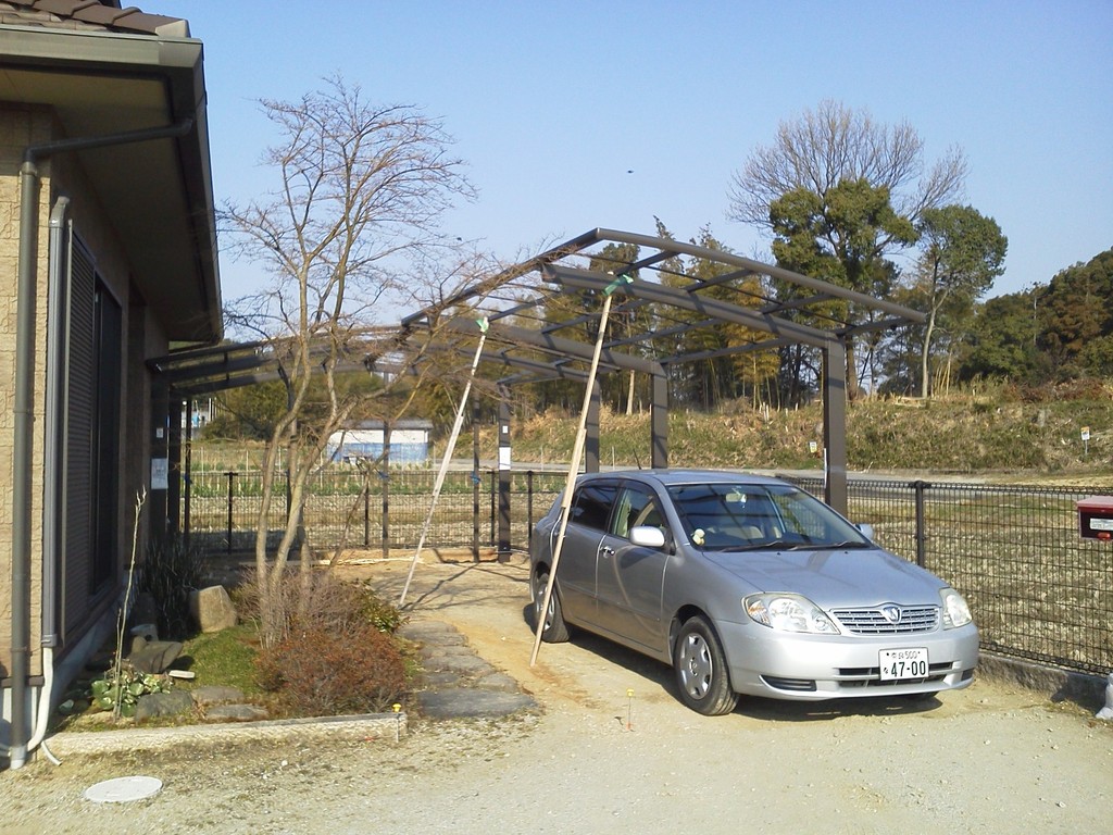 L型連棟骨組み完成 造園・外構・エクステリア工事@奈良県北葛城郡広陵町