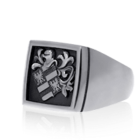 Wappenring ind Weissgold, Klassik-Cushion Form mit Wappen von Kunde.