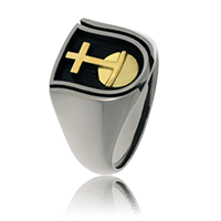 Wappenring in Schildform in Weissgold mit Wappen-Motiv in Gelbgold