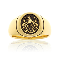 Damen-Wappenring in Gelbgold, ovale Form mit Wappen auf Kundenwunsch