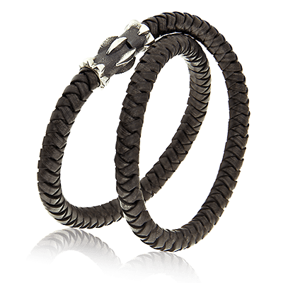 Herrenschmuck - Lederarmband Gremlin, 7.5 mm. Doppelreihiges, geknüpftes Lederarmband mit einem Verschluss in Silber, geschwärzt.