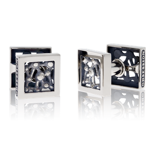 Manschettenknöpfe in Weissgold aus der Mikrokosmos Kollektion. Männerschmuck kaufen in Zürich bei der Goldschmiede OBSESSION.