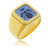 Moderner Siegelring in Rotgold mit persönlichem Siegel. Männerschmuck kaufen in Zürich bei der Goldschmiede OBSESSION.