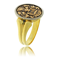 Wappenring oval mit individueller Ringschiene in Gelbgold und Weissgold