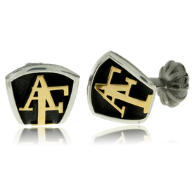 Manschettenknöpfe in Silber mit Monogramm in Gelbgold aus der Mikrokosmos Kollektion. Männerschmuck kaufen in Zürich bei der Goldschmiede OBSESSION.