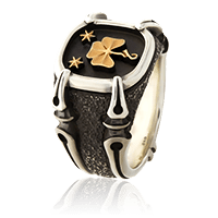 Silber Gremlin Wappenring mit Rotgold Wappen-Motiv vom Familienwappen