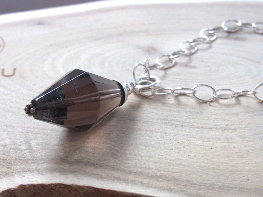 Silberkette mit großem rhombenförmigen Rauchquarz Anhänger