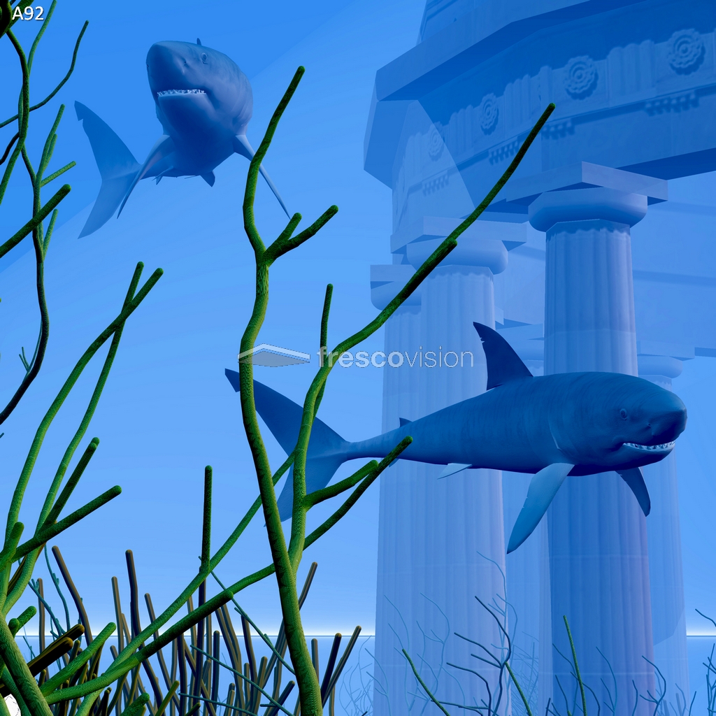 LED-Rückwand mit faszinierender Landschaft und majestätischem Hai