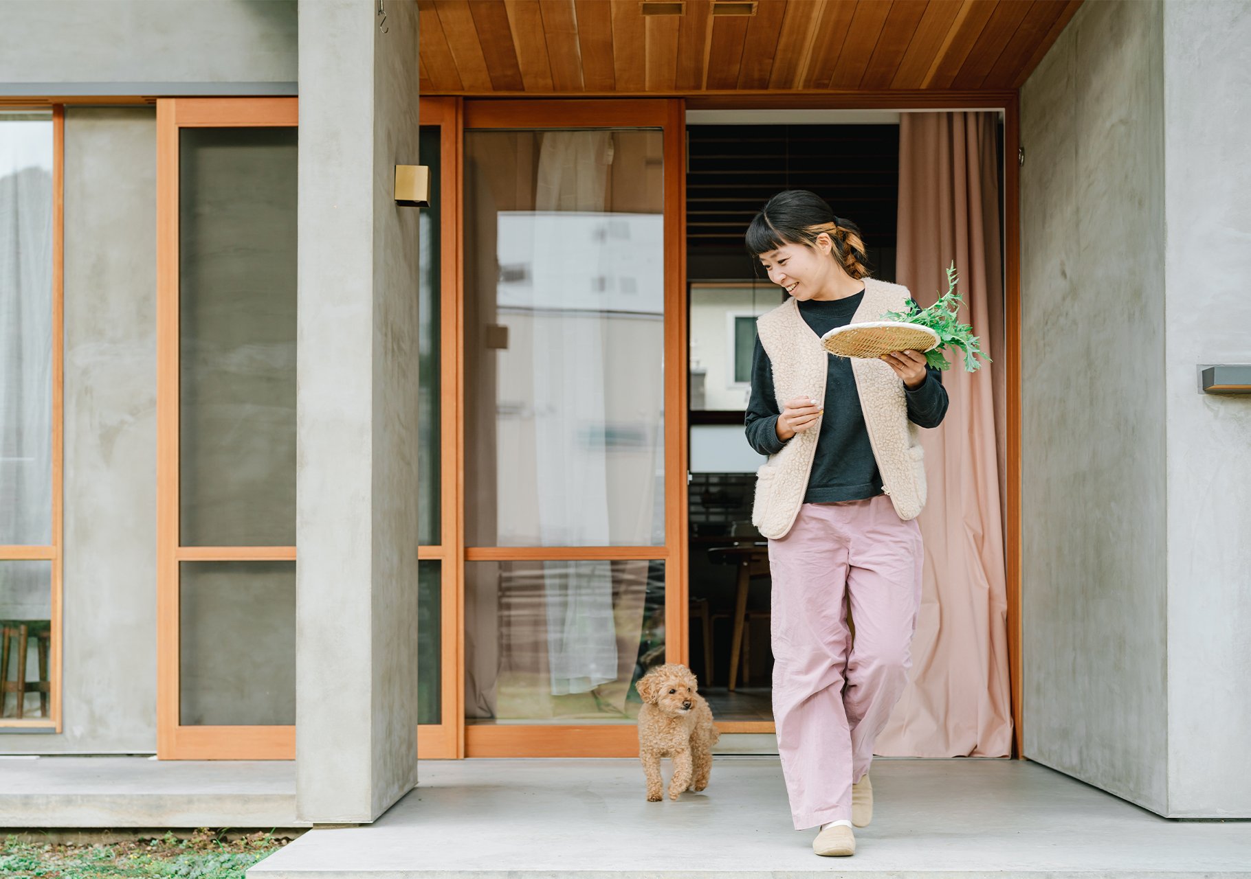 フードテキスタイル × コットン桜染｜やわらかな色と光をまとうリビング