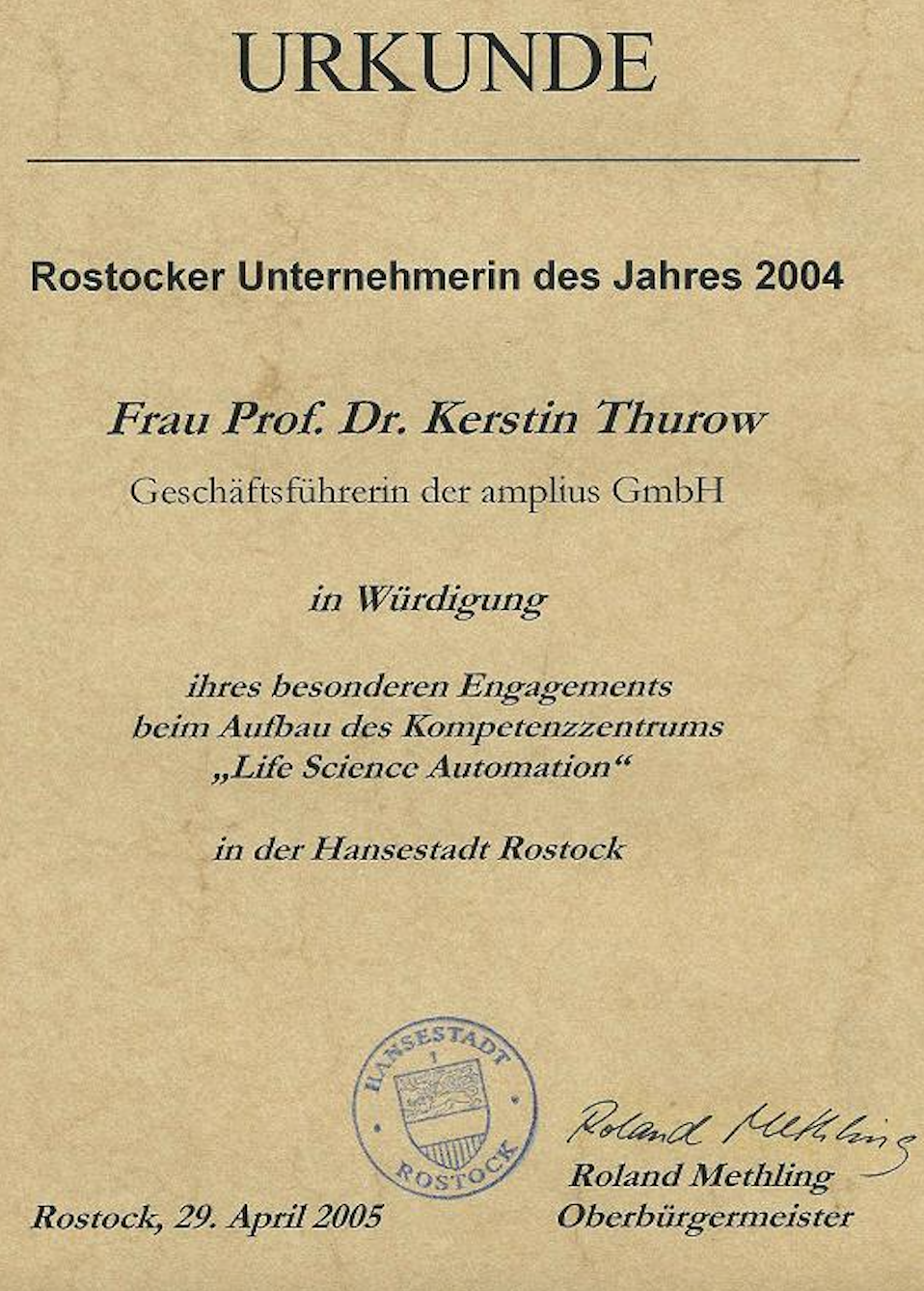 Professor Thurow ist Rostocks Unternehmerin der Jahres 2004