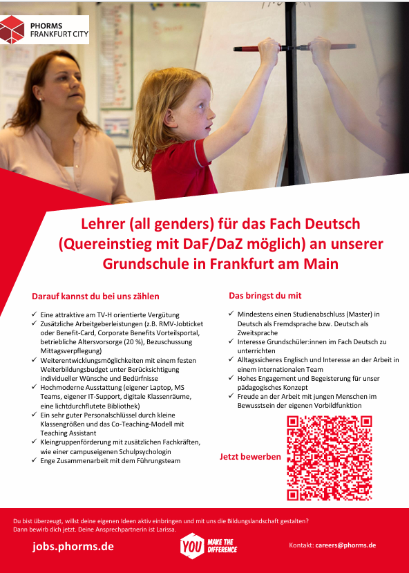 Lehrkraft an bilingualer Grundschule in Frankfurt am Main gesucht