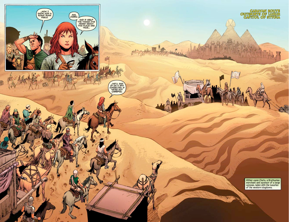 Red Sonja #61 - pages 2-3 (script: Trautmann / art: Geovani)