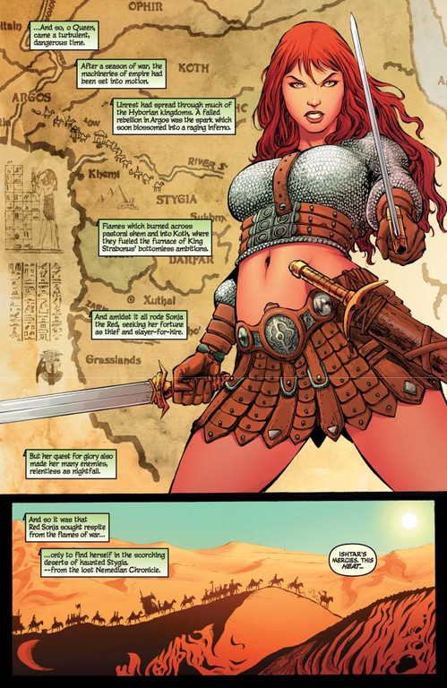 Red Sonja #61 - page 1 (script: Trautmann / art: Geovani)