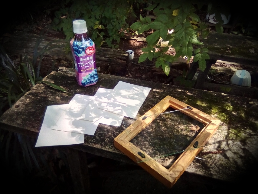 Blaubeersaft, Papier und Bilderrahmen