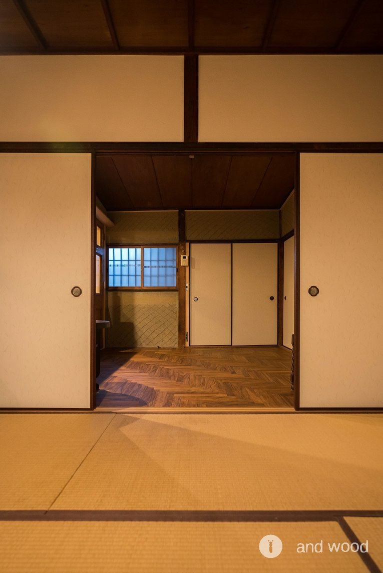 チーク 無垢 フローリング ヘリンボーン 京町屋 アンドウッド andwood