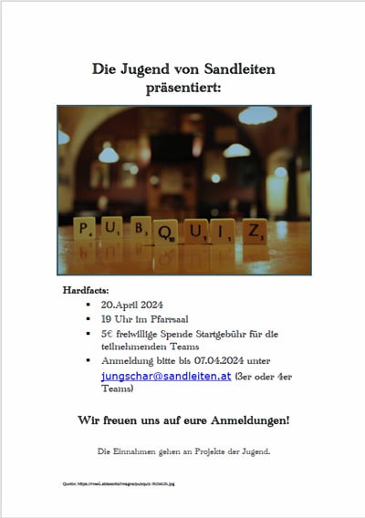 PubQuiz der Jugend am 20. April 2024, Plakat (PDF).