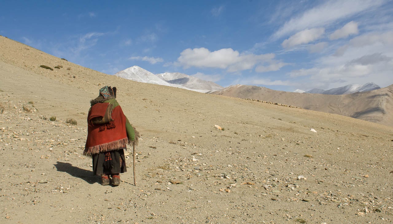 Nomadenfrau auf dem Weg zum Lager