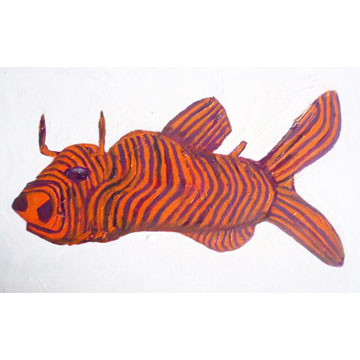 Artist: Roger Hose | "2 Horned Stripped Bullfish" | 2008 | Oil on Paper | H:210 x W:300mm | Price: $200.00