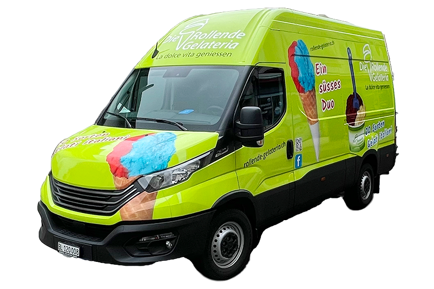 Fahrzeug gestalten lassen. Beispiel: Fahrzeugbeschriftung Design Die Rollende Gelateria