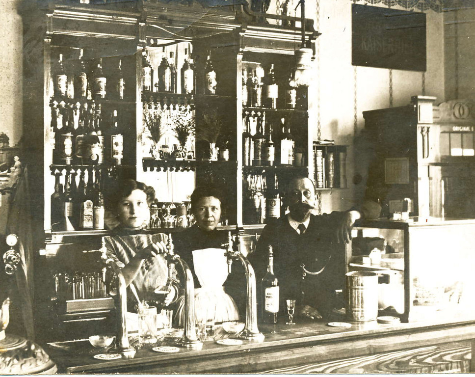 Gasthaus in Bremen - Kartenstempel v. 1910 - Neusilber Bogensäule