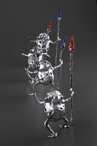 槍を持つカエル　　frog with a spear      50 x 110 x h380  mm