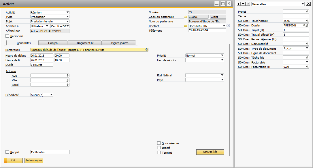 fiche activité avec temps et taux horaire | cliquez pour agrandir