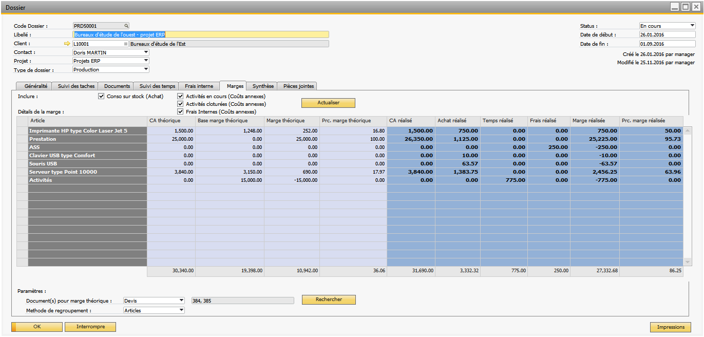 analyse de la marge prévue et réalisée | cliquez pour agrandir