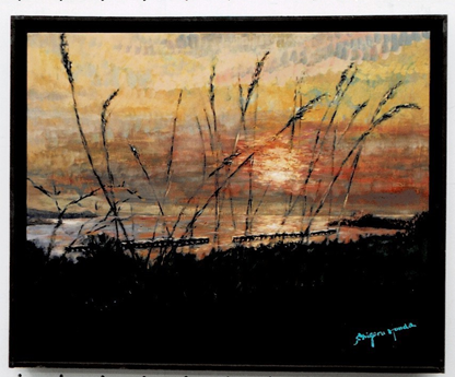 夕霞みの石狩川河口