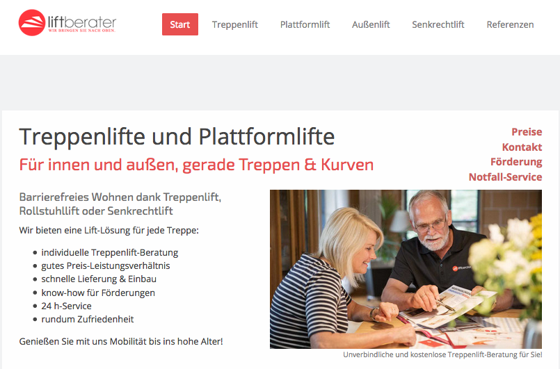 SEO Optimierung und Website für Treppenlift-Berater 2018