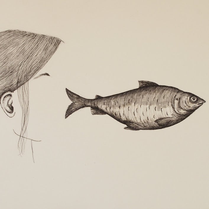 "La traversée" - dessin, encre et feutre - 32,5 x 50 cm - 2019. Oeuvre de Bilitis Farreny