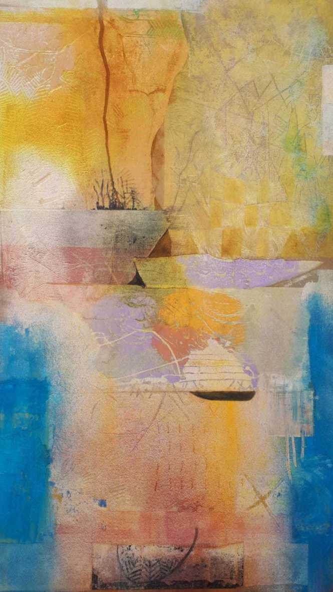 "Sur le fleuve", technique mixte sur toile 80x140cm