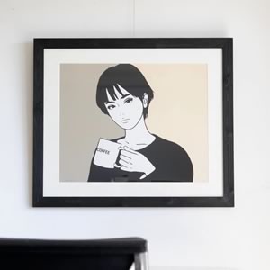 日本国内で最も注目を集めているアーティスト"KYNE"のCOFFEEを額装しました
