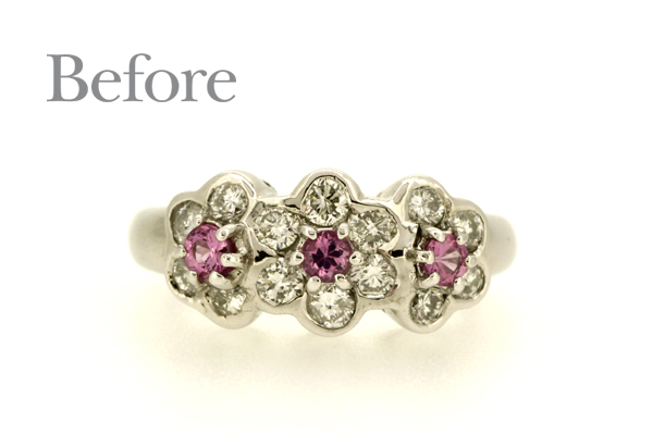 リフォーム前のプラチナ製ダイヤモンド・ピンクサファイヤリング