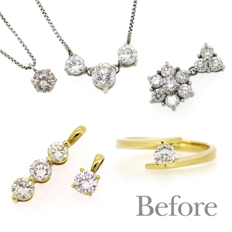 リフォーム前の指輪、ペンダントなど、ダイヤモンドジュエリー