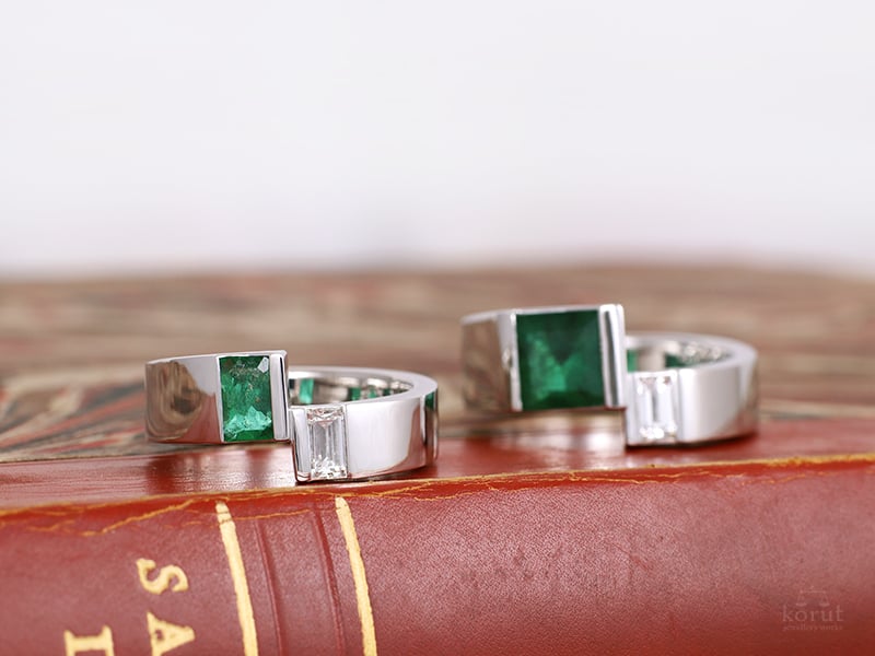 リフォーム後、エメラルドとダイヤモンドのペアリング