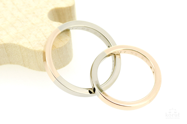 ピンクゴールドとホワイトゴールドのマリッジリング（結婚指輪）