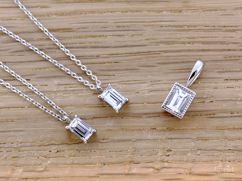 リフォーム後　バゲットカットのダイヤモンドをプラチナ製のペンダントに