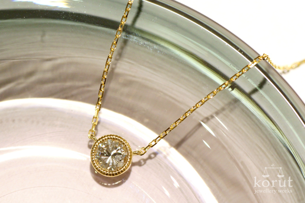 ミルグレインダイヤモンドペンダント(リフォーム後・K18YG光沢仕上げ)