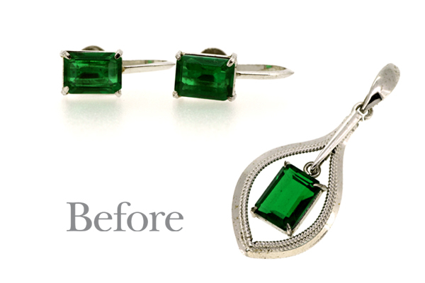 リフォーム前のグリーン石付きイヤリングとペンダントトップ