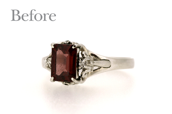 リフォーム前のスクエアカットガーネットとメレダイヤを使用したリング