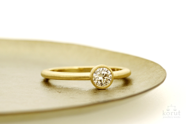 完成したエンゲージリング(婚約指輪)・K18YG・ダイヤモンド・つや消し加工