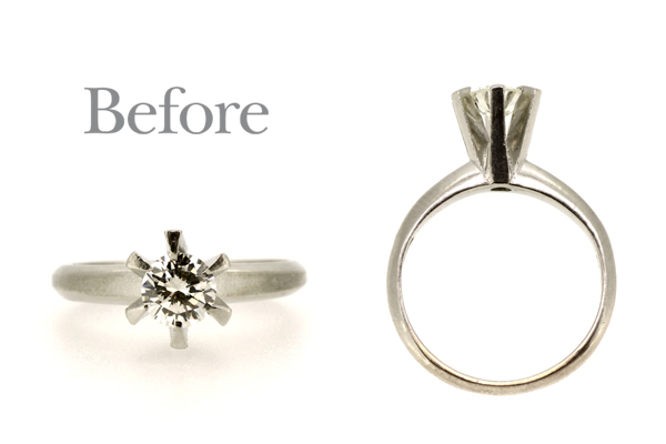 リフォーム前の高さのある立爪エンゲージリング(婚約指輪)、プラチナ・ダイヤモンド